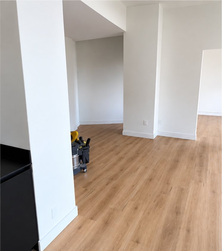 Unit 1400 with new wood-look flooring and freshly painted walls